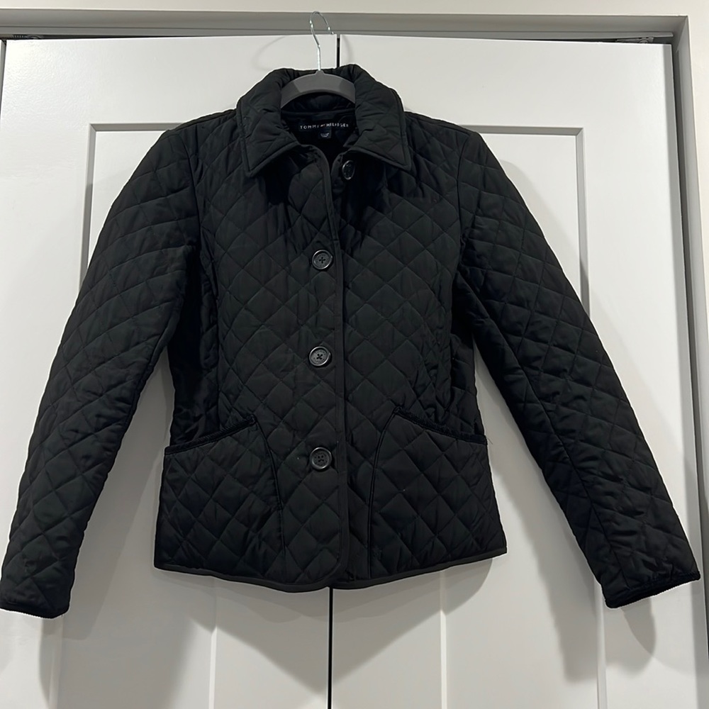 Tommy Hilfiger Black Quilted Jacket XS corduroy accent